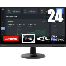 Lenovo D24-45 - Monitor 24" FullHD (VA, 75Hz, 4ms, HDMI, VGA, Cable HDMI, FreeSync) Ajuste de inclinación - Negro