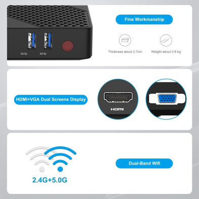 MINIS FORUM Mini PC Fanless 4GB DDR4/64GB eMMC Procesador Intel Celoren N4020 Mini computadora de Escritorio,Puerto HDMI y