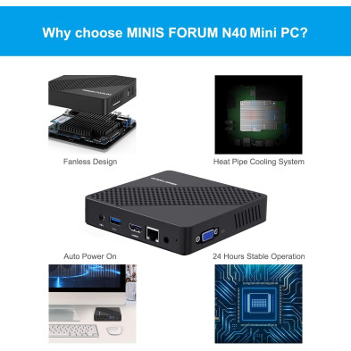 MINIS FORUM Mini PC Fanless 4GB DDR4/64GB eMMC Procesador Intel Celoren N4020 Mini computadora de Escritorio,Puerto HDMI y