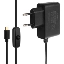 Aukru Micro USB 5 V 3000 mA con interruptor de alimentación para Raspberry Pi 2/3 Model B, B+(Plus), Banana pi - Negro