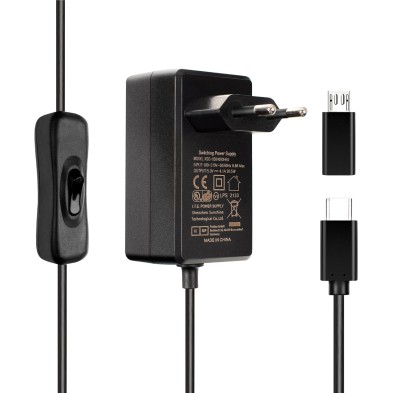 Miuzei Raspberry Pi 4 y 5 3 Fuente de alimentación 5V 4,1 A 20,5W USB C Power Supply con Interruptor de Encendido/Apagado