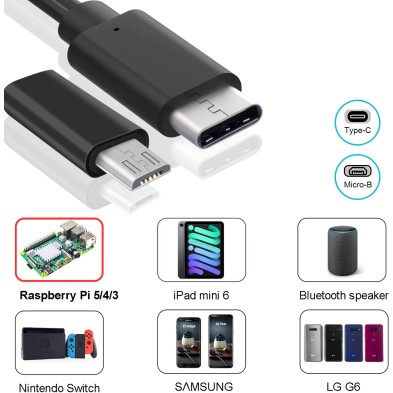 Miuzei Raspberry Pi 4 y 5 3 Fuente de alimentación 5V 4,1 A 20,5W USB C Power Supply con Interruptor de Encendido/Apagado