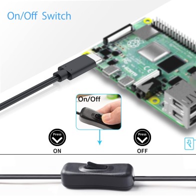 Miuzei Raspberry Pi 4 y 5 3 Fuente de alimentación 5V 4,1 A 20,5W USB C Power Supply con Interruptor de Encendido/Apagado