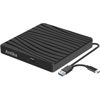 Antika Grabadora de DVD/CD +/-RW, Unidad Externa USB 3.0, Dispositivo Lector de Tarjetas portátil Ultrafino Compatible con