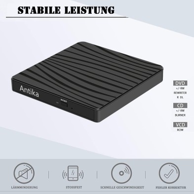 Antika Grabadora de DVD/CD +/-RW, Unidad Externa USB 3.0, Dispositivo Lector de Tarjetas portátil Ultrafino Compatible con