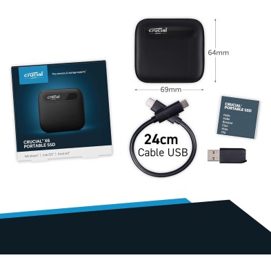 Crucial X6 1TB SSD Portátil - Hasta 800MB/s - PC y Mac - Unidad de Estado Sólido Externa USB 3.2, USB-C - CT1000X6SSD9