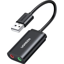 UGREEN Tarjeta de Sonido USB Externa Soporta Auriculares y Micrófono, Adaptador de Audio USB a Jack 3.5mm, Adaptador de Sonido