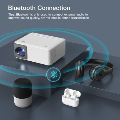 Proyector, AKIYO Mini Proyector Portátil WiFi Bluetooth con Tripode, Soporta 1080P Full HD Nativo 720P, Proyector Cine en Casa