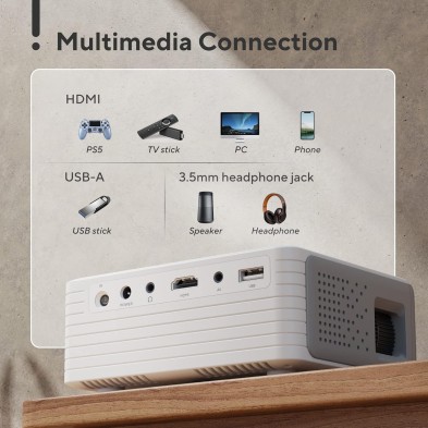 Proyector, AKIYO Mini Proyector Portátil WiFi Bluetooth con Tripode, Soporta 1080P Full HD Nativo 720P, Proyector Cine en Casa