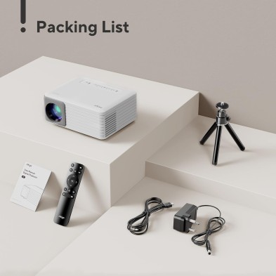 Proyector, AKIYO Mini Proyector Portátil WiFi Bluetooth con Tripode, Soporta 1080P Full HD Nativo 720P, Proyector Cine en Casa