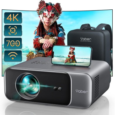 Auto Focus/KeystoneProyector WiFi Bluetooth 4K Soporte, 20000 Lúmenes YABER Proyector WiFi 6 Full HD 1080P Nativo Proyector