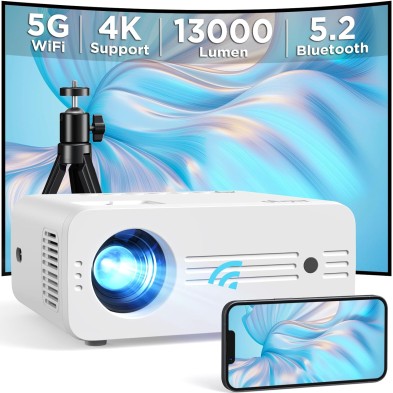Proyector Portátil 5G WiFi Bluetooth con Tripode, 13000 Lumens Proyector 4K Compatible Full HD 1080P Nativo, AKIYO O7 Proyector