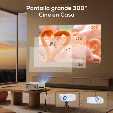 Proyector Portátil 5G WiFi Bluetooth con Tripode, 13000 Lumens Proyector 4K Compatible Full HD 1080P Nativo, AKIYO O7 Proyector