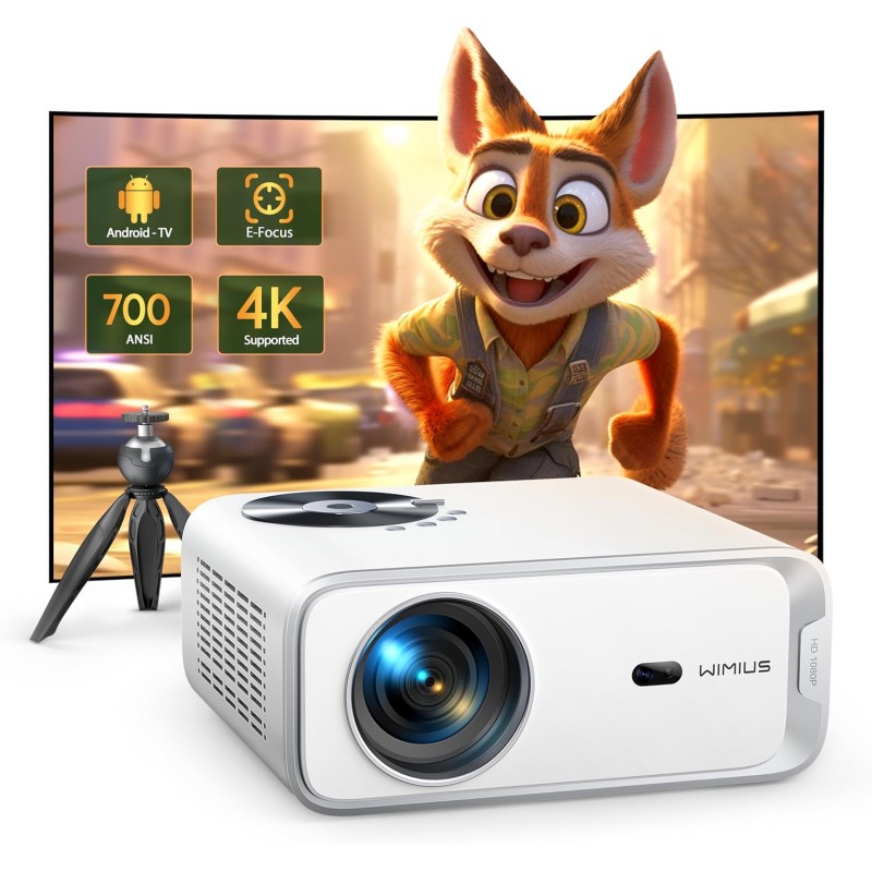 Android TV & Enfoque EléctricoProyector WiFi Bluetooth 4K Soporte, 18000 Lúmenes WiMiUS Proyector WiFi Full HD 1080P Auto