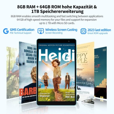 TECLAST Tablet 10 Pulgadas P25T Android 12, 8GB RAM+64GB ROM (1TB TF), 5G+2.4G WiFi, Quad-Core 1.8GHz, 5000mAh/TF/BT5.0/FHD