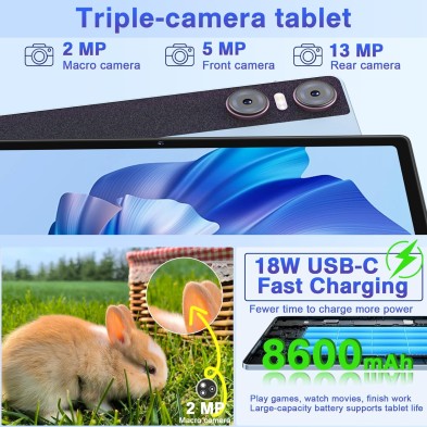 YESTEL Tablet 11 Pulgadas Android 13 con 16GB RAM 256GB ROM (1TB TF), 2K 2000 x 1200 IPS, 4 Altavoces, 3 Cámaras, GPS, Carga