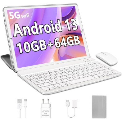 YESTEL Tablet 10 Pulgadas Android 13 con 10 GB RAM + 64 GB ROM (1 TB Ampliable), GPS, 5G Wi-Fi, BT 5.0, 8 Core CPU, 5MP + 8MP,