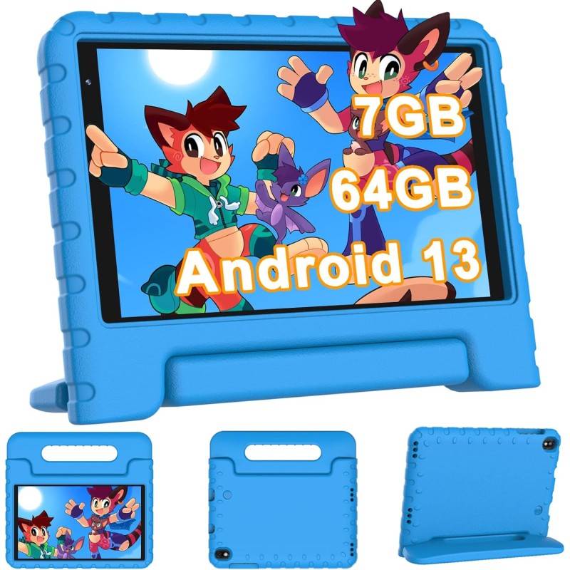 Tablet Para Niños 8 Pulgadas con Wi-Fi 6, Android 13, 7GB RAM + 64GB ROM (1TB TF), GPS, 1280*800 HD Tablet Niños con BT5.0,