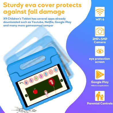 Tablet Para Niños 8 Pulgadas con Wi-Fi 6, Android 13, 7GB RAM + 64GB ROM (1TB TF), GPS, 1280*800 HD Tablet Niños con BT5.0,