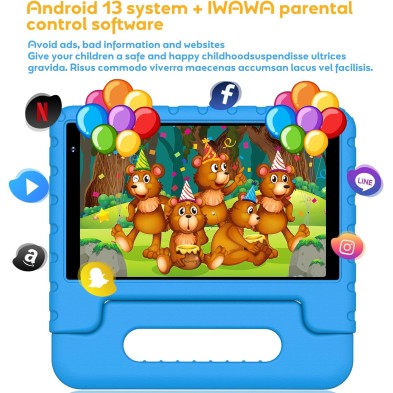 Tablet Para Niños 8 Pulgadas con Wi-Fi 6, Android 13, 7GB RAM + 64GB ROM (1TB TF), GPS, 1280*800 HD Tablet Niños con BT5.0,