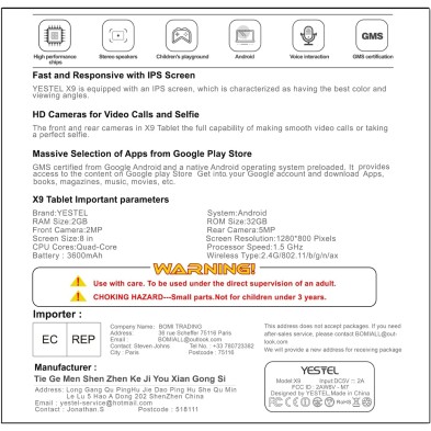 Tablet Para Niños 8 Pulgadas con Wi-Fi 6, Android 13, 7GB RAM + 64GB ROM (1TB TF), GPS, 1280*800 HD Tablet Niños con BT5.0,