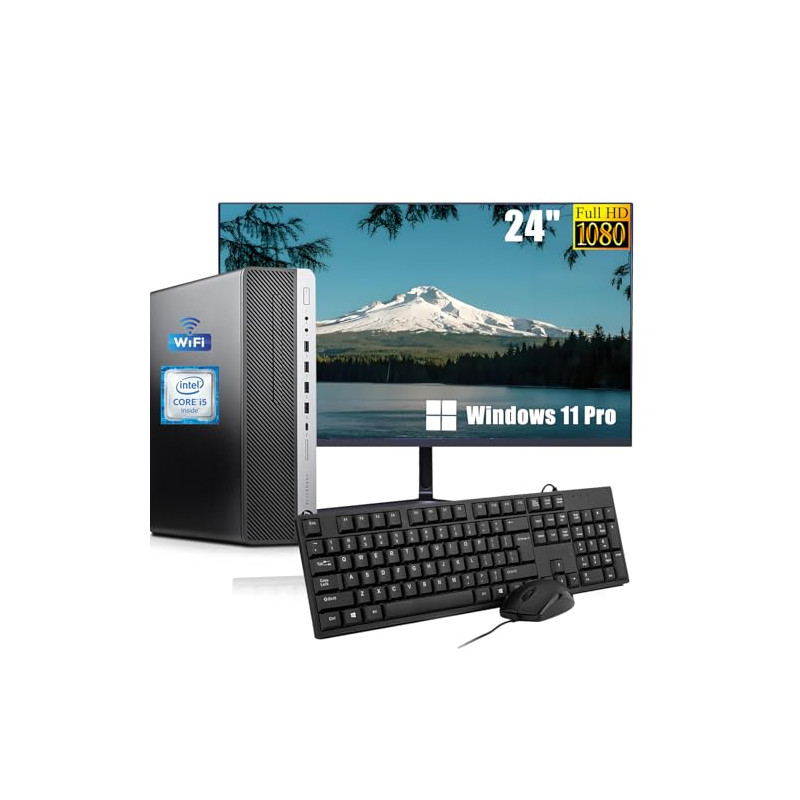 HP EliteDesk 800 G3 SFF - Ordenador de sobremesa con monitor de 24 pulgadas, Intel Core i5-6600, 16 GB de RAM, 256 GB SSD, WiFi,