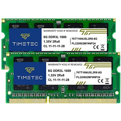 Timetec 16GB Kit(2x8GB) DDR3L / DDR3 1600MHz (DDR3L-1600) PC3L-12800 / PC3-12800 Non-ECC Unbuffered 1.35V/1.5V CL11 2Rx8 Dual Ra