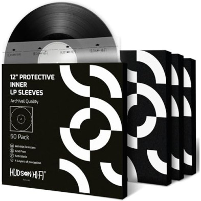Hudson Hi-Fi Fundas interiores antiestáticas para discos de vinilo, paquete de 50 fundas transparentes duraderas, protege tus ál