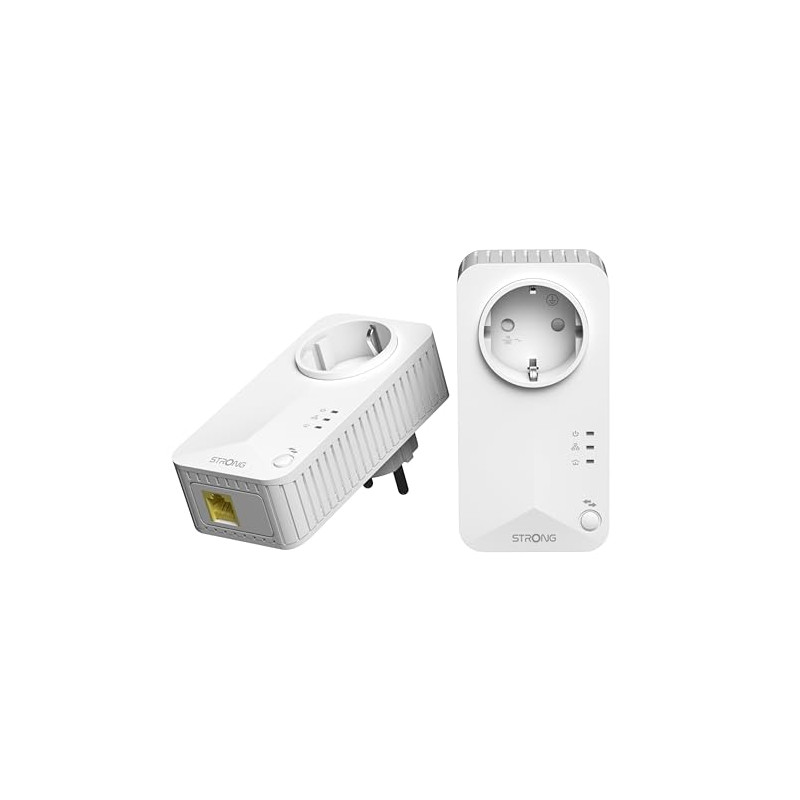 Strong AV600 Adaptador Powerline Set con Enchufe, PLC HomePlug AV2, Plug & Play, Enchufe Integrado, Modo de Ahorro de Energía, P