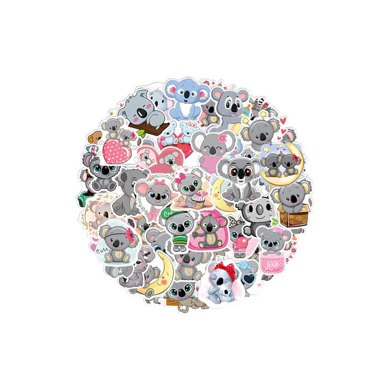 Amabro 50 calcomanías de koala lindas, calcomanías de vinilo impermeables de dibujos animados para Hydroflask, laptop, monopatín