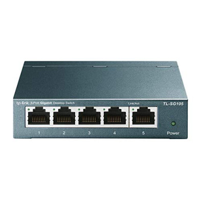 TP-Link TL-SG105 - Switch gigabit 5 Puertos 10/100/1000 Switch ethernet, Indicador del Estado, Acero Inoxidable con Super disipa