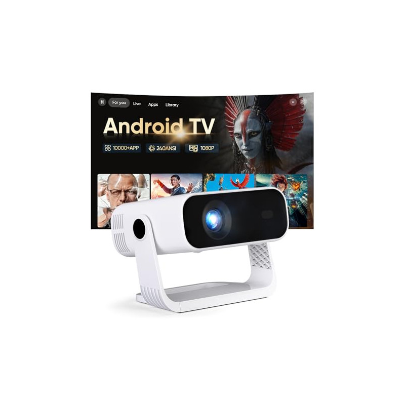 2026 Último proyector inteligente Android 14, Proyector Portátil 1080P soporte 4K, WiFi 6 Bluetooth 5.2, 240 ANSI, Corrección Tr
