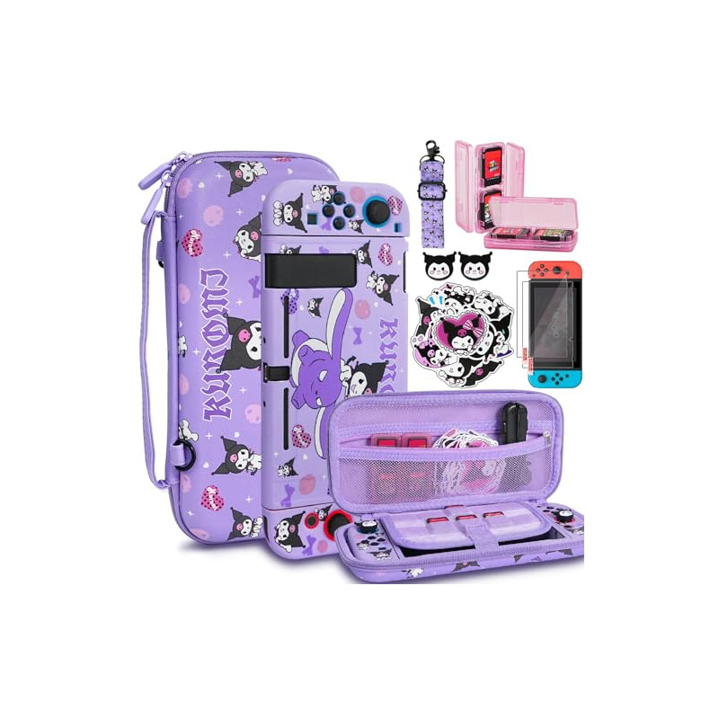 TIKOdirect Funda de transporte para Nintendo Switch, bonita bolsa de viaje portátil en diseño actualizado de 7 en 1, Púrpura K, 