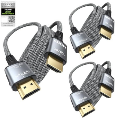 Cable HDMI certificado de 6 pies, cable HDMI 2.1 8K para cine en casa, 48 Gbps con eARC y 8K a 60Hz, cable HDMI blindado para ba