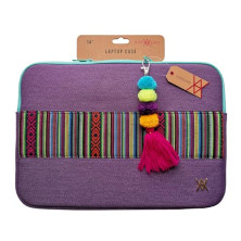 WONDEE Vam Vam Funda Portátil 14" Pulgadas de Tela Bordada Estilo Étnico y Original Tirador Llavero - Maletín/Funda Ordenador Po