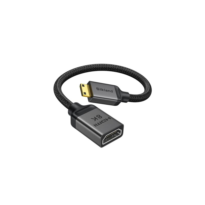 Silkland 8K Adaptador Mini-HDMI to HDMI 2.1, 8K@60Hz 4K@120Hz, 48Gbps