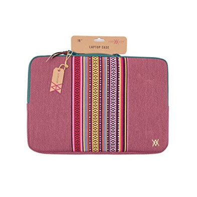 WONDEE Funda de Ordenador Portátil de hasta 16" Color Cereza con Franja Decorativa de Tela de Estilo étnico - Funda 15/15.6/16 P