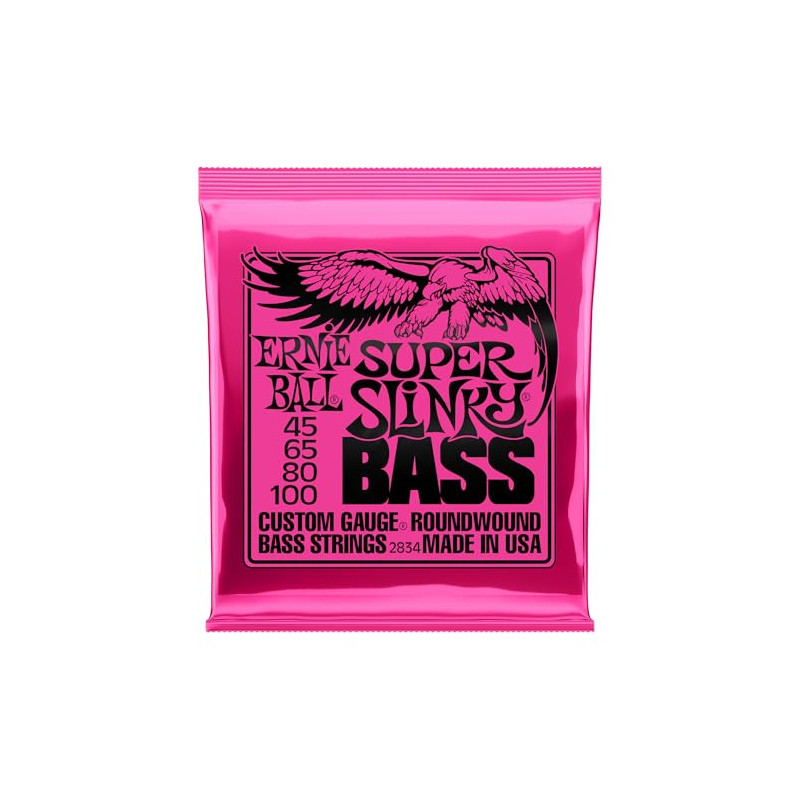 Ernie Ball Super Slinky - Cuerdas para bajo eléctrico, entorchado de níquel, calibre 45-100