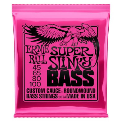 Ernie Ball Super Slinky - Cuerdas para bajo eléctrico, entorchado de níquel, calibre 45-100